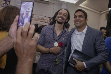 Seçimler: Brezilya 2022 Presidential Predidate Ciro Gomes & Corporal Daciolo in Guarulhos. 22 Haziran 2022, Guarulhos, Sao Paulo, Brezilya: 2022 seçimlerinde Brezilya başkanlığının ön adayı