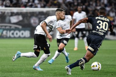Brezilya Futbol Şampiyonası: Korintliler Santos 'a karşı. 25 Haziran 2022, Sao Paulo, Brezilya: Sao Paulo 'daki Neo Quimica Arena Stadyumu' nda düzenlenen Brezilya Futbol Şampiyonası 'nın 14. turu için Corinthians ve Santos arasında oynanan futbol maçı.