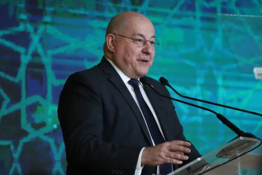 Brezilya Ekonomi Forumu ve Arap Ülkeleri Sao Paulo 'da düzenlenmektedir. 4 Temmuz 2022, Sao Paulo, Brezilya: Apex-Brasil başkanı Büyükelçi Augusto Pestana, Brezilya & Arap Ekonomi Forumu sırasında konuşuyor