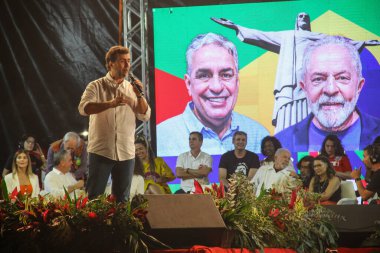 Eski başkan Lula, Cinelandia 'daki müttefikleri Rio de Janeiro ile birlikte siyasi bir etkinliğe katıldı. 7 Temmuz 2022, Rio de Janeiro, Brezilya: Eski Brezilya Cumhurbaşkanı Luiz Inacio Lula da Silva, İşçi Partisi (PT)