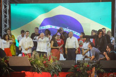 Eski başkan Lula, Cinelandia 'daki müttefikleri Rio de Janeiro ile birlikte siyasi bir etkinliğe katıldı. 7 Temmuz 2022, Rio de Janeiro, Brezilya: Eski Brezilya Cumhurbaşkanı Luiz Inacio Lula da Silva, İşçi Partisi (PT)