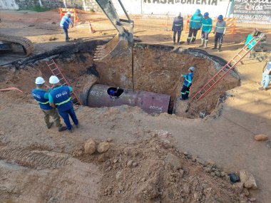 The Repair of Broken Water Pipeline in Rio de Janeiro. July 8, 2022, Rio de Janeiro, Brazil: The repair of the broken water main in Tomas Coelho, in the North Zone of Rio de Janeiro, should only finish at 10pm (Brazilian Time) on Friday (8).