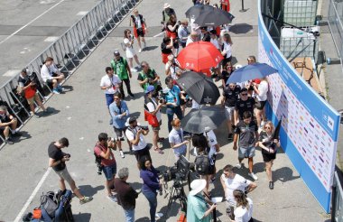 2022 NYC Formula E-PRIX sürücüleriyle basın toplantısı. 15 Temmuz 2022, New York, ABD: New York City Formula E -Prix basın toplantısı 15 Temmuz Cuma günü FIA Brooklyn sokak pistinde sürücülerle. /TheNe