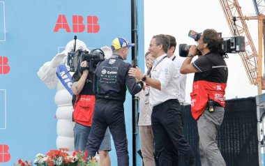 Podium of The 2022 NYC Formula E-PRIX. July 16, 2022, New York, USA: Nick Cassidy (car 37) of New Zealand won the final race of the 2022 New York City Formula E -Prix taking place on Saturday (16) at FIA Brooklyn street circuitBrazil