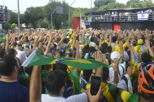 Der Brasilianische Präsident Jair Bolsonaro Nimmt Marsch Mit Jesus Für — Stockfoto