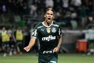 Brezilya Futbol Şampiyonası - Palmeiras Cuiaba 'ya karşı. 18 Temmuz 2022, Sao Paulo, Brezilya: Palmeiras ile Cuiaba arasındaki futbol maçı, 17. Brezilya Futbol Şampiyonası için geçerli, Sao Paulo 'daki Allianz Parque Stadyumu' nda 18 Temmuz Pazartesi günü yapıldı. Baba!