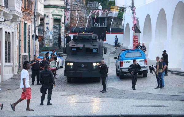 Polícia Militar Patrulha Ruas Lapa Centro Rio Janeiro Após Uma — Fotografia de Stock