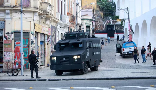 Military Police Armored Car Patrols Streets Lapa Downtown Rio Janeiro — Photo