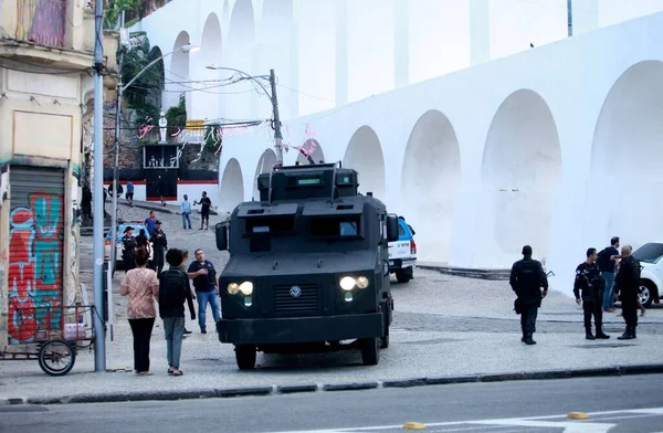 Polícia Militar Patrulha Ruas Lapa Centro Rio Janeiro Após Uma — Fotografia de Stock