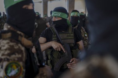 Hamas holds military parade to remember Israel's 2014 offensive. July 20, 2022, Gaza  Strip, Palestine: Brigadiers from Al-Qassam, the military wing of the Islamic resistance movement Hamas