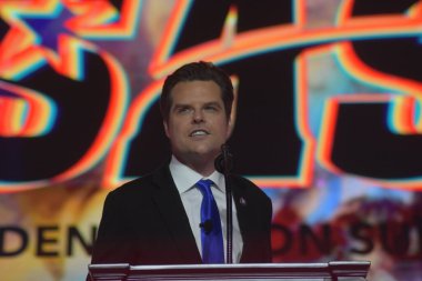 United States Congressman Matt Gaetz in Tampa, Florida. July 23, 2022, Tampa, Florida, USA: United States Congressman Matt Gaetz delivers remarks at the Turning Point USA Student Action Summit 2022 taking place in Florida. T