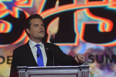 United States Congressman Matt Gaetz in Tampa, Florida. July 23, 2022, Tampa, Florida, USA: United States Congressman Matt Gaetz delivers remarks at the Turning Point USA Student Action Summit 2022 taking place in Florida. T