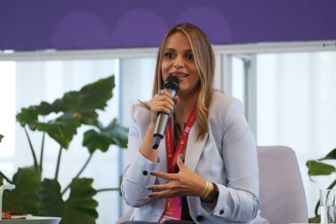 Rio Humanorama Konuşma Festivali, Sao Paulo 'da düzenlenmektedir. 28 Temmuz 2022, Sao Paulo, Brezilya: Michelle Queiroz Coelho, Rede Longevidade 'in kurucusu ve yöneticisi, organizatör Yuri Fernandes ve Mona Rikumbi