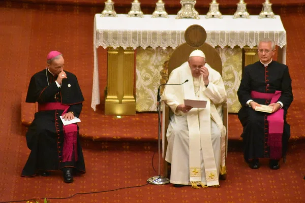 Pope Francis Hosts Mass Notre Dame Quebec Basilica Cathedral Quebec — Φωτογραφία Αρχείου