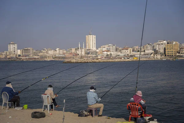 Palestinians Fish Sea Surrounding Gaza Strip August 2022 Gaza Palestine — Stock fotografie