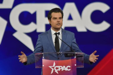 (NEW) U.S. Congressman Matt Gaetz (R) delivers remarks at the Conservative Political Action Conference 2022 in Dallas, Texas. August 6, 2022, Dallas, TX, USA. U.S. 
