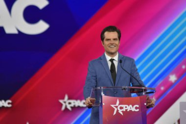 (NEW) U.S. Congressman Matt Gaetz (R) delivers remarks at the Conservative Political Action Conference 2022 in Dallas, Texas. August 6, 2022, Dallas, TX, USA. U.S. 