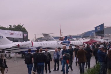 Movement during the opening of the 17th edition of the Labace aviation fair, in Sao Paulo. August 9, 2022, Sao Paulo, Brazil: Movement during the opening of the 17th edition of Labace, the largest business aviation event in Latin America, at Co