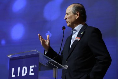 The 10th LIDE Forum in Sao Paulo. August 09, 2022, Sao Paulo, Brazil: Luiz Fernando Furlan-Chairman do Lide; Joao Doria Neto-President of Lide; Roberto Giannetti da Fonseca-President of Lide Energia; Fatima Bezerra-Governor