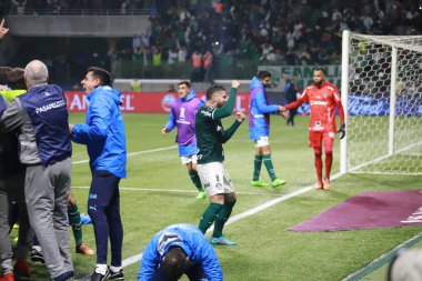 Libertadores Soccer Cup - Quarterfinals: Palmeiras vs Atletico Mineiro. August 10, 2022, Sao Paulo, Brazil: Palmeiras players celebrate classification after winning on penalties over Atletico-MG, after soccer match valid for the Libertadores Soccer C