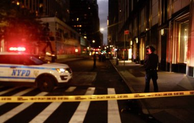 Gun shots at Apple Store on 5th Avenue-NYC. August 10, 2022, New York, USA: Gun shots at Apple Store on 5th avenue in New York with no fatal injuries. NYPD officers at the scene investigating what might have happened. 