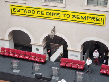 Protest in defense of Democracy and Letter to Brazilians in Sao Paulo. August 11, 2022, Sao Paulo, Brazil: People gathered outside and inside the Law School of the University of Sao Paulo (USP), in Largo Sao Francisco, Sao Paulo