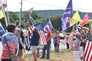 Supporters of former President of the United States Donald J. Trump rally and participate in a vehicle parade near Trump National Golf Club in Bedminster. August 14, 2022, Bedminster, NJ, USA