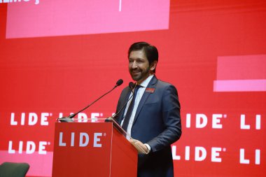 Public and private managers participate in a lunch-debate promoted by the Business Leaders Group in Sao Paulo. August 15, 2022, Sao Paulo, Brazil: The mayor of Sao Paulo, Ricardo Nunes, participates in a lunch-debate 