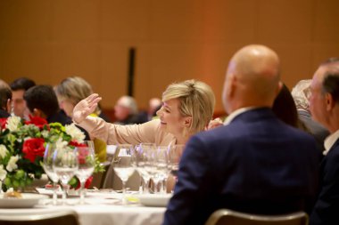 Public and private managers participate in a lunch-debate promoted by the Business Leaders Group in Sao Paulo. August 15, 2022, Sao Paulo, Brazil: Federal deputy Joice Hasselmann participates in a lunch-debate 