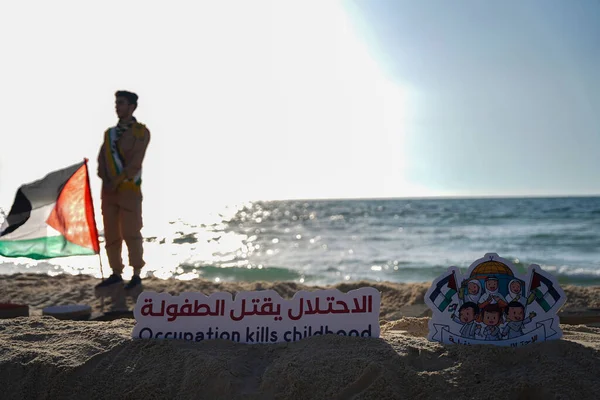 Palestinians Organize Campaign Entitled Occupation Kills Children Gaza August 2022 — Fotografia de Stock