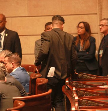 Plenary of the Chamber of Rio de Janeiro votes to impeach councilor Gabriel Monteiro. August 18, 2022, Rio de Janeiro, Brazil: Councilor Gabriel Monteiro (Liberal Party) greets supporters before the Rio de Janeiro City Council session
