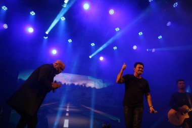 Brazilian duo Rick and Renner during the closing show of Efapi Expo 2022. August 22, 2022, Santo Antonio da Platina, Parana, Brazil: Brazilian duo Rick and Renner during the closing show of Efapi Expo 2022 