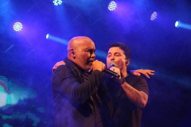 Brazilian duo Rick and Renner during the closing show of Efapi Expo 2022. August 22, 2022, Santo Antonio da Platina, Parana, Brazil: Brazilian duo Rick and Renner during the closing show of Efapi Expo 2022 