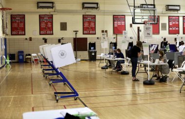 Congressional and State Senate Primary Election Day in New York. August 23, 2022, New York, USA: Congressional and State Senate Primary Election Day in New York with polls opening everywhere from 6:00 am to 9:00 pm at Robert Wagner Middle School