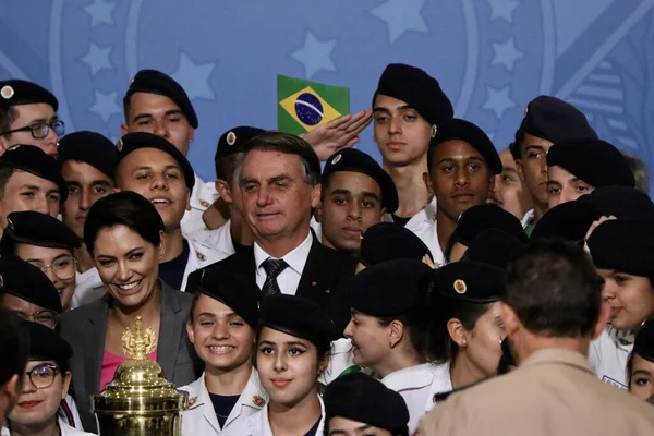 Президент Бразилии Хаир Болсонаро Время Церемонии Прибытия Реликвии Императора Дома — стоковое фото