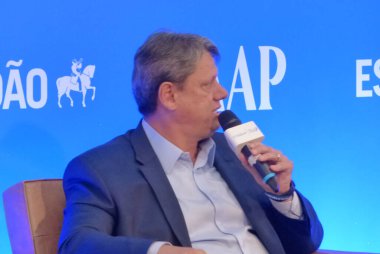 (INT) Discussion on Elections in Sao Paulo. August 24, 2022, Sao Paulo, Brazil: The REPUPLICANOS political party Governorship candidate for Sao Paulo, Tarcisio Freitas participates in the discussion on elections organized by Estadao 