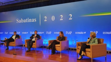 (INT) Discussion on Elections in Sao Paulo. August 24, 2022, Sao Paulo, Brazil: The REPUPLICANOS political party Governorship candidate for Sao Paulo, Tarcisio Freitas participates in the discussion on elections organized by Estadao 