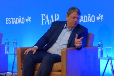 (INT) Discussion on Elections in Sao Paulo. August 24, 2022, Sao Paulo, Brazil: The REPUPLICANOS political party Governorship candidate for Sao Paulo, Tarcisio Freitas participates in the discussion on elections organized by Estadao 