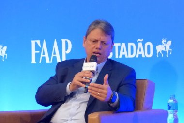(INT) Discussion on Elections in Sao Paulo. August 24, 2022, Sao Paulo, Brazil: The REPUPLICANOS political party Governorship candidate for Sao Paulo, Tarcisio Freitas participates in the discussion on elections organized by Estadao 
