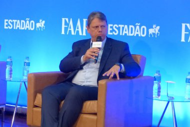 (INT) Discussion on Elections in Sao Paulo. August 24, 2022, Sao Paulo, Brazil: The REPUPLICANOS political party Governorship candidate for Sao Paulo, Tarcisio Freitas participates in the discussion on elections organized by Estadao 