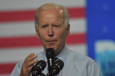US President Joe Biden delivers remarks at a rally for the 2022 midterm elections at Richmond Montgomery High School. August 25, 2022, Rockville, Maryland, USA: US President Joe Biden, Democratic officials, and voters rallied at a DNC event  