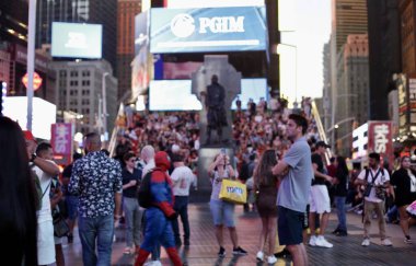 Crowded Times Square. September 01, 2022, New York, USA: Heavy movement of people at Times Square in New York. Many New Yorkers and tourists are seen enjoying the good atmosphere at the Square amid good weather 