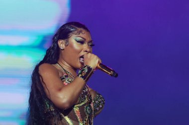 Amerikalı şarkıcı Megan Thee Rio Rock 'ta canlı performans sergiliyor. 11 Eylül 2022, Rio de Janeiro, Brezilya: Amerikalı şarkıcı Megan Thee Stallion, Rio 2022 Rock müzik festivalinin son gününde Mundo sahnesinde bir performans sergiledi. 