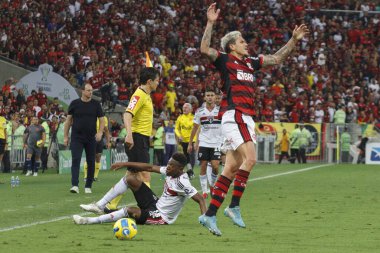 Brezilya Futbol Kupası - Yarı final Flamengo Sao Paulo 'ya karşı. 14 Eylül 2022, Rio de Janeiro, Brezilya: Brezilya Futbol Kupası - Rio de Janeiro 'daki Maracana Stadyumu' nda oynanan yarı final karşılaşması için Flamengo ve Sao Paulo arasında oynanan futbol maçı