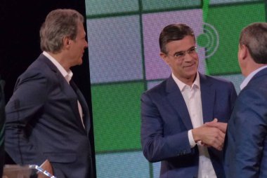 Brezilya Seçimleri: Sao Paulo Valiliği adayları arasında tartışma. 13 Eylül 2022, Sao Paulo, Brezilya: İletişim araçları TV Cultura, Portal UOL tarafından desteklenen Sao Paulo eyaletinin hükümet adayları arasında tartışma 