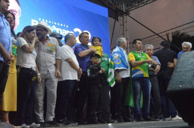 Brezilya Cumhurbaşkanı Jair Bolsonaro Natal 'da bir mitinge katıldı. 15 Eylül 2022, Natal, Rio Grande do Norte, Brezilya: Brezilya Cumhurbaşkanı Jair Bolsonaro, yeniden seçilme adayı, eşi Michelle Bolsonaro eşliğinde bir mitinge katıldı.