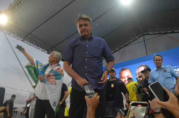 Président Jair Bolsonaro Candidat Réélection Participe Rassemblement Accompagné Première Dame — Photo