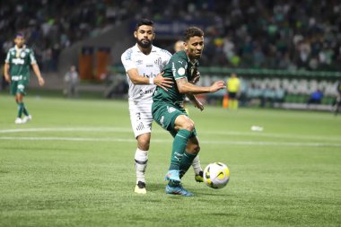 Brezilya Futbol Şampiyonası: Palmeiras Santos 'a karşı. 18 Eylül 2022, Sao Paulo, Brezilya: Pazar günü Sao Paulo 'daki Allianz Parque Stadyumu' nda düzenlenen Brezilya Futbol Şampiyonası 'nın 27. 