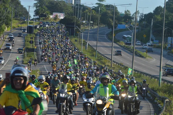 Presidente Brasileiro Jair Bolsonaro Participa Passeio Moto Com Torcedores Pelas — Fotografia de Stock