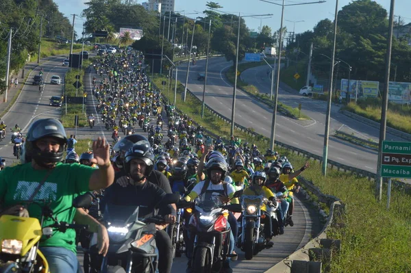 Presidente Brasileiro Jair Bolsonaro Participa Passeio Moto Com Torcedores Pelas — Fotografia de Stock